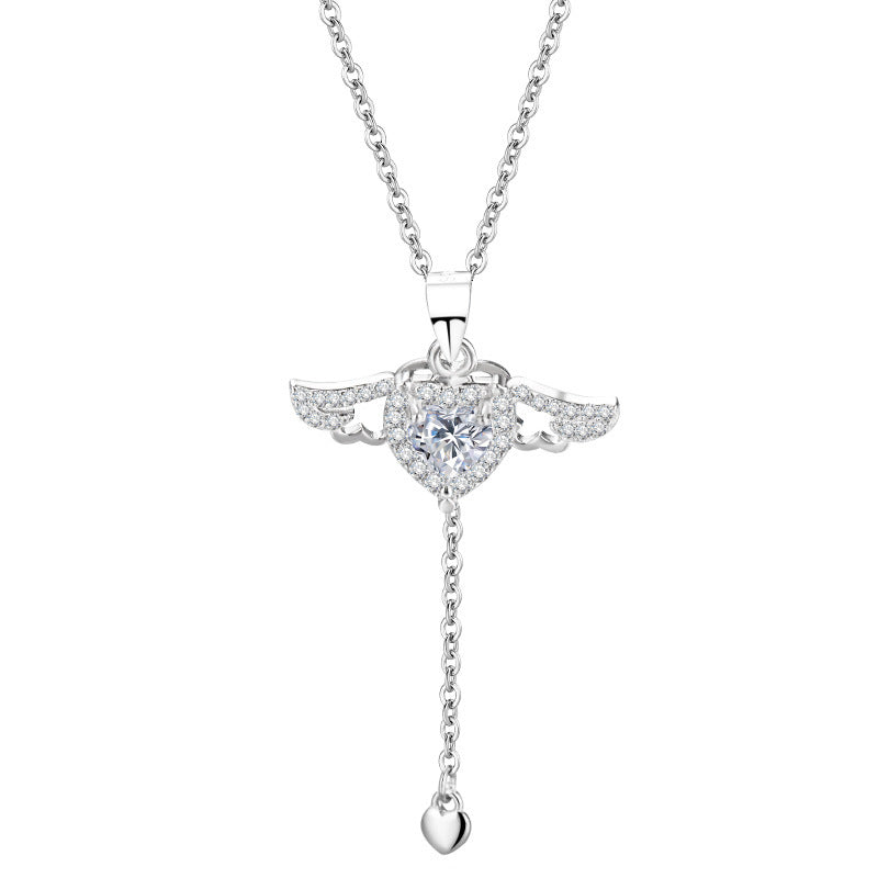 Wholesale S925 silver moving little wings Cupid heart necklace