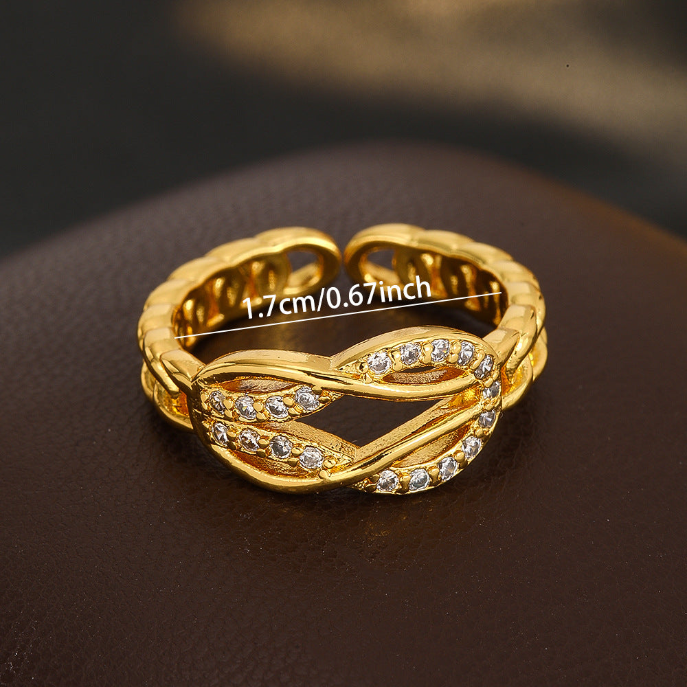 Wholesale Gold Plated Brass Zircon Adjustable Cross Horseshoe Ring Women S Chic Fashion Jewelry Accessory Boutique Resale Gift
