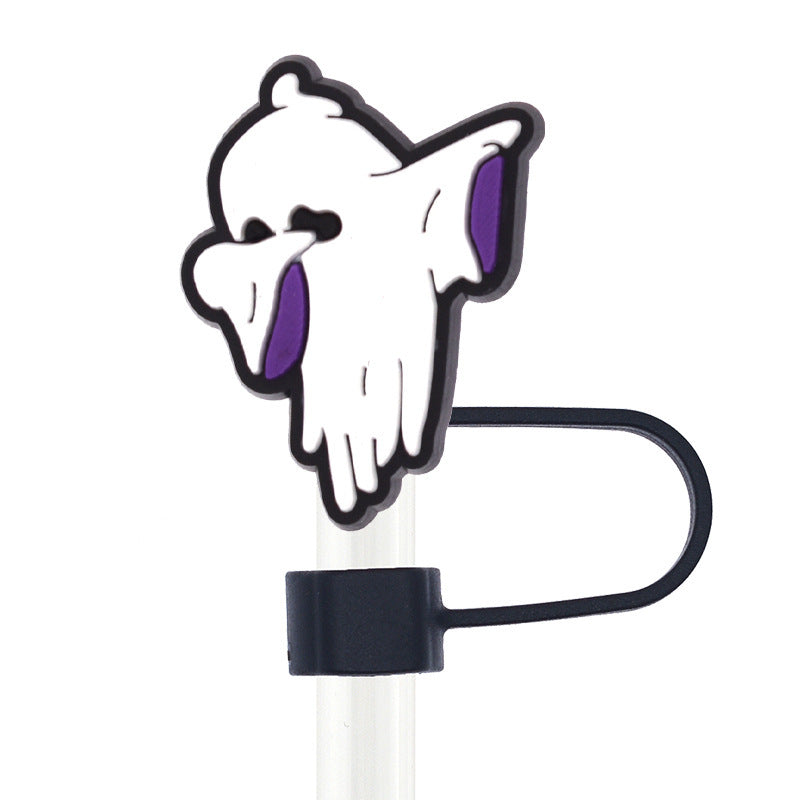 Wholesale 50pcs 10mm Straw Cover Cartoon Cute Ghost Silicone Straw Caps for Cup Decoration Straw Tube Cap ACC-SCR-SSL003
