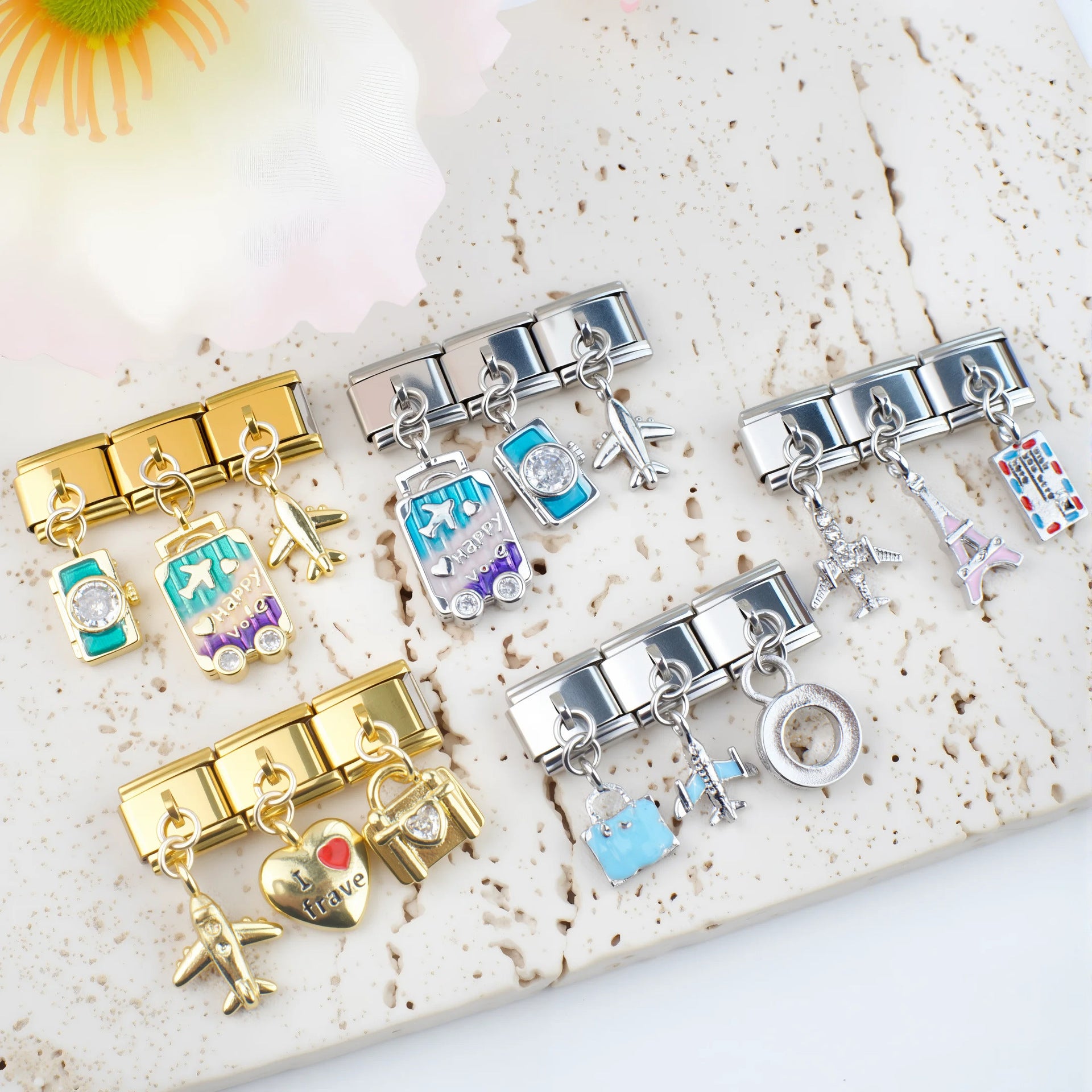 Wholesale 5pcs/pack Individual Sports &  Hobby Charms Single Section Creative Stainless Steel Composable Bracelet