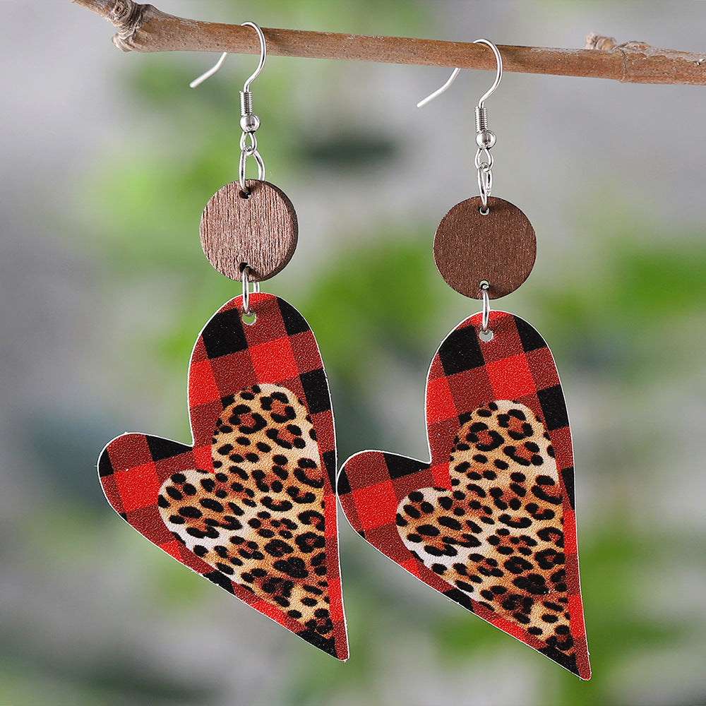 Wholesale Valentine' s Day Plaid Love Pieces  Pendant Earrings