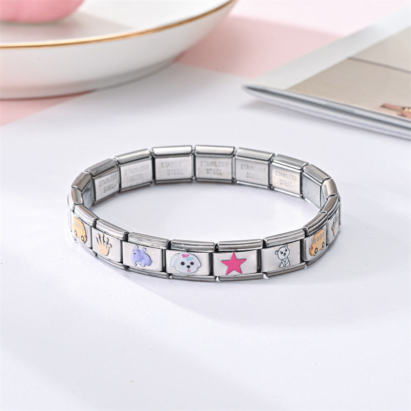 Wholesale Stainless Steel Modular Elastic Bracelet Square Train Card Printed Fashion Accessory