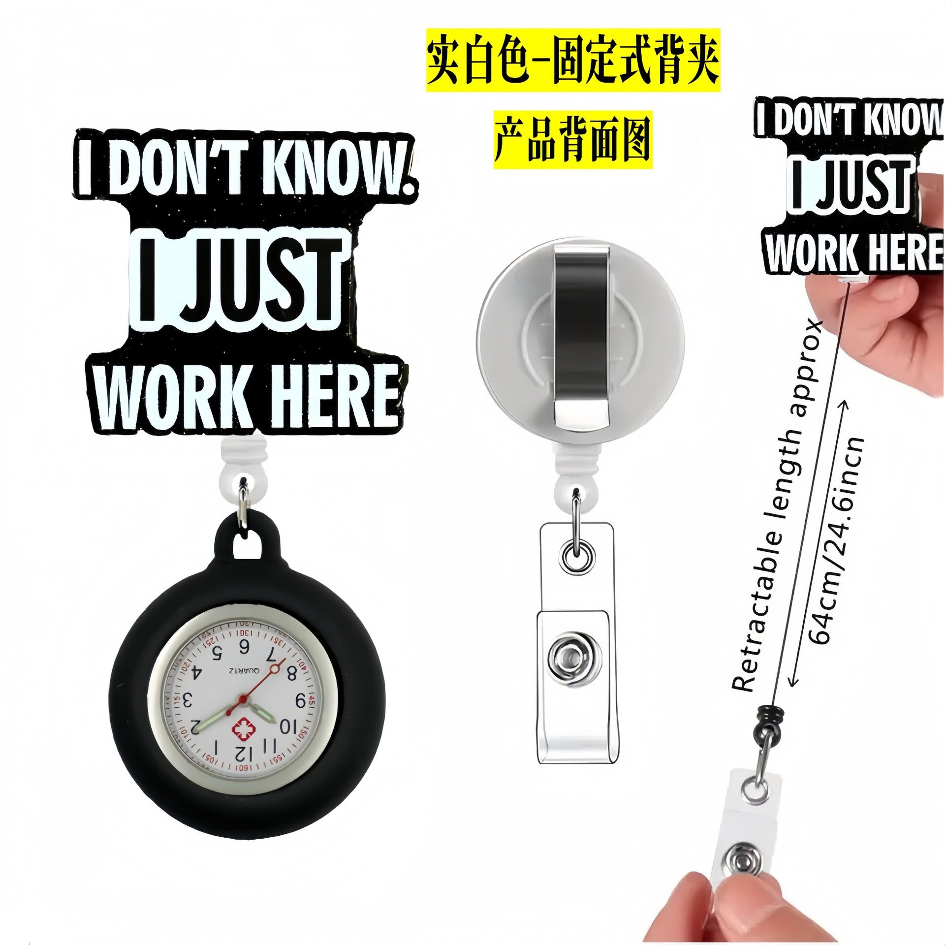 Wholesale Cute Cartoon Pocket Watch Acrylic Retractable Clip Badge Keychain