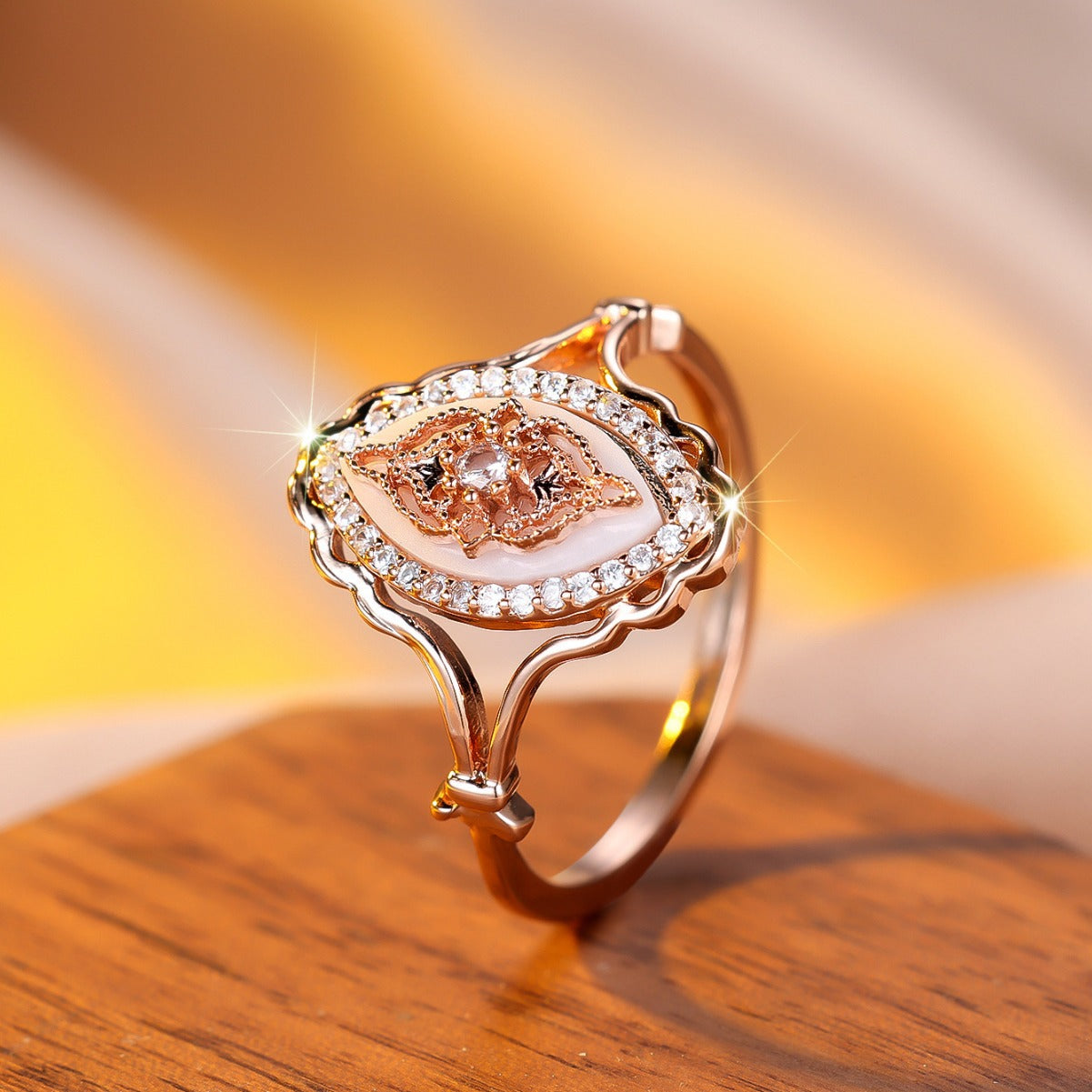 Wholesale Copper Electroplated Gold White Diamond Ring - Fashion Accessory for Resale