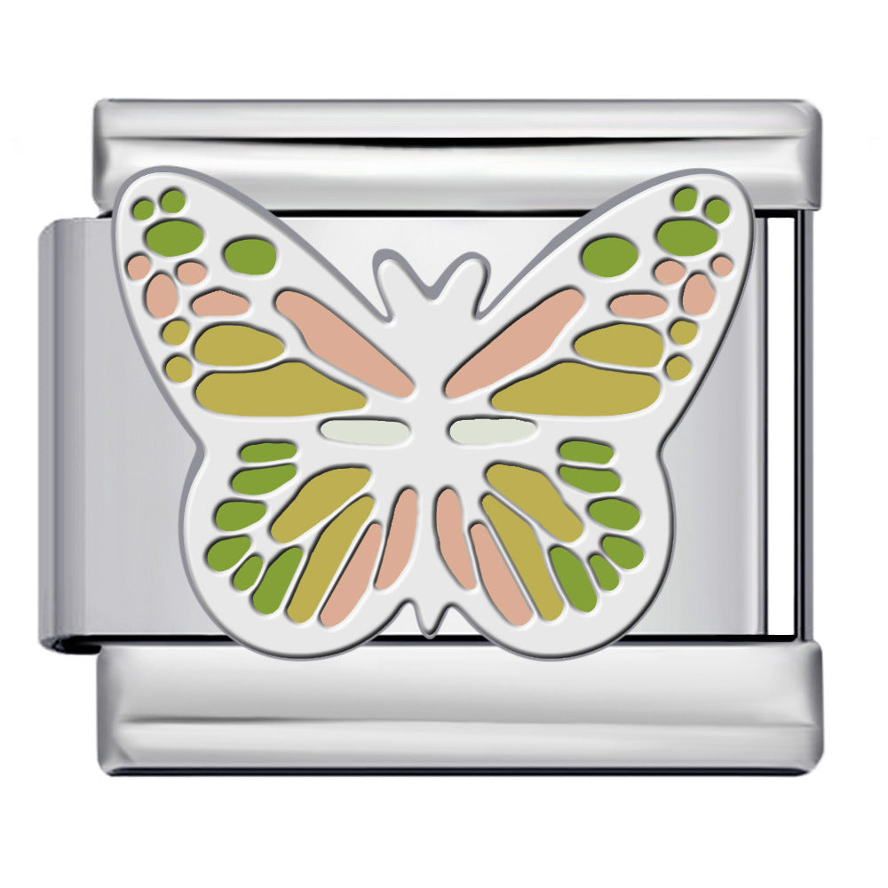 Wholesale  Italian Module  Butterfly Series DIY Charms Titanium Steel Welded Oil Drop Watch Strap Charms