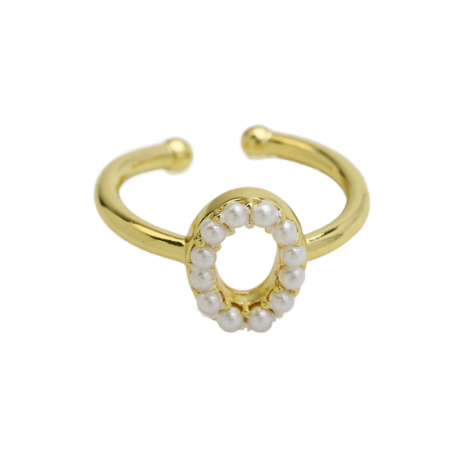 Wholesale  brass pearl 26 English letters open ladies ring