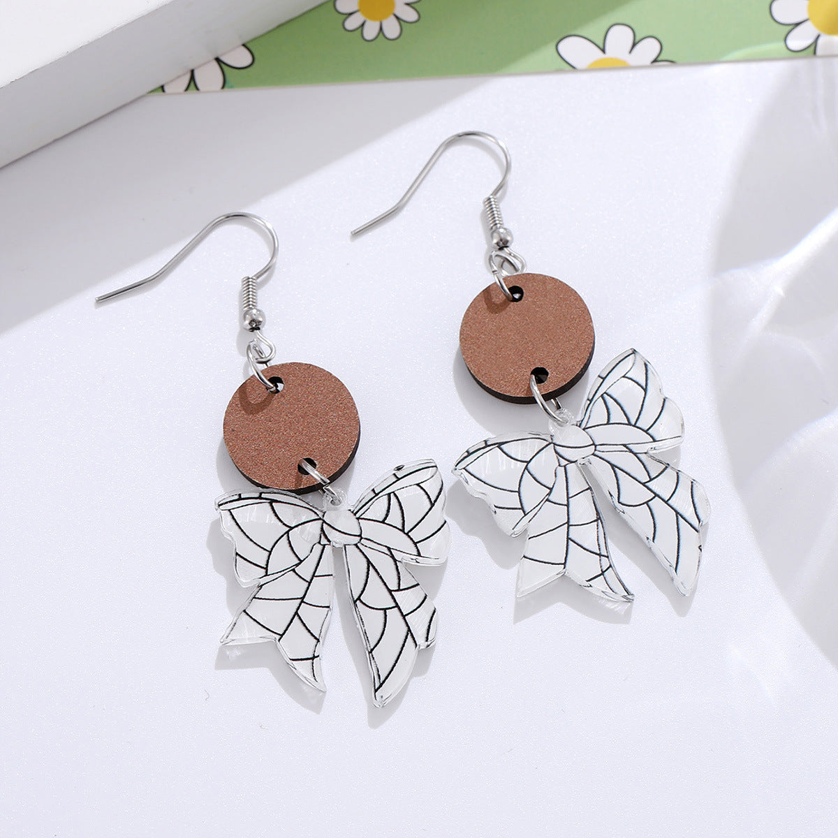 Wholesale Sports style ball bow disc stitching pendant earrings