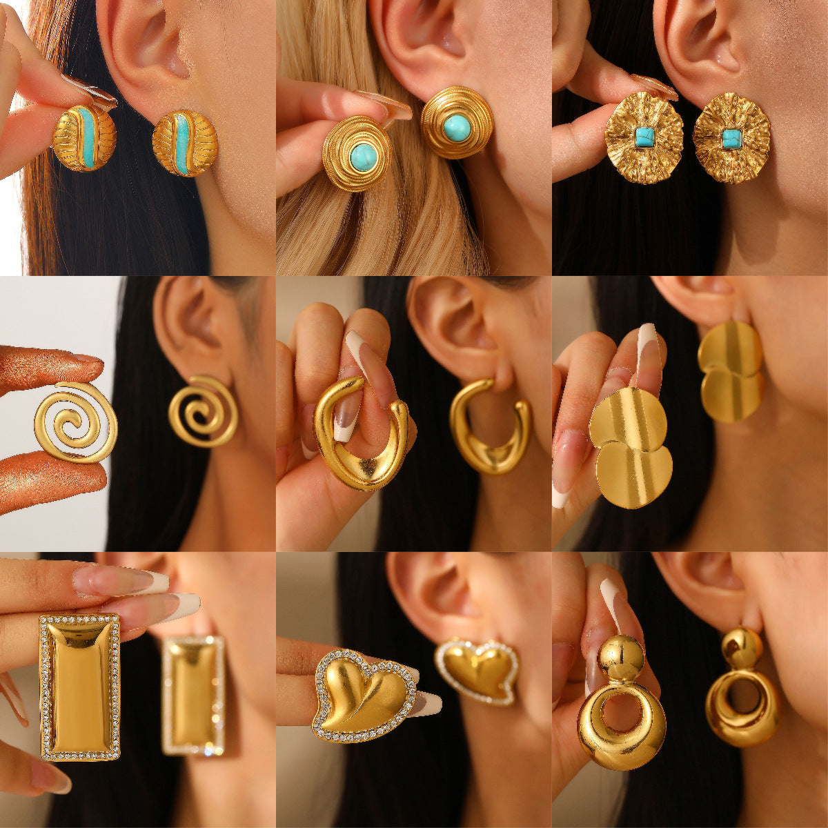 Wholesale Stainless Steel Electroplated Geometric Heart Sun Spiral Eye Earrings Stylish Women S Jewelry Accessory