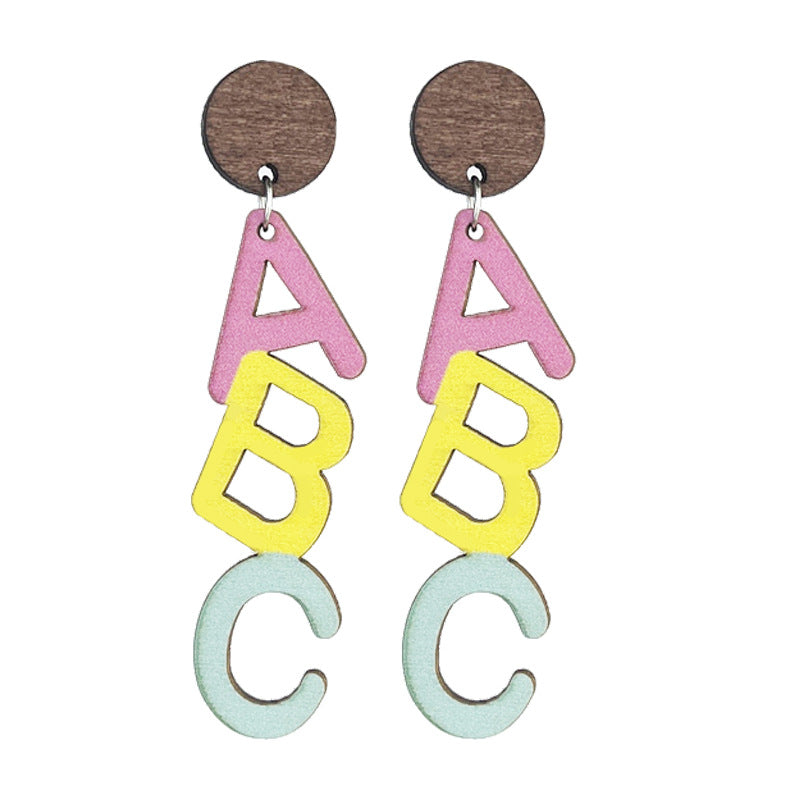 Wholesale 2 Pairs/pack Alphanumeric Frog Wooden Fun Cute Earrings ACC-ES-HY205
