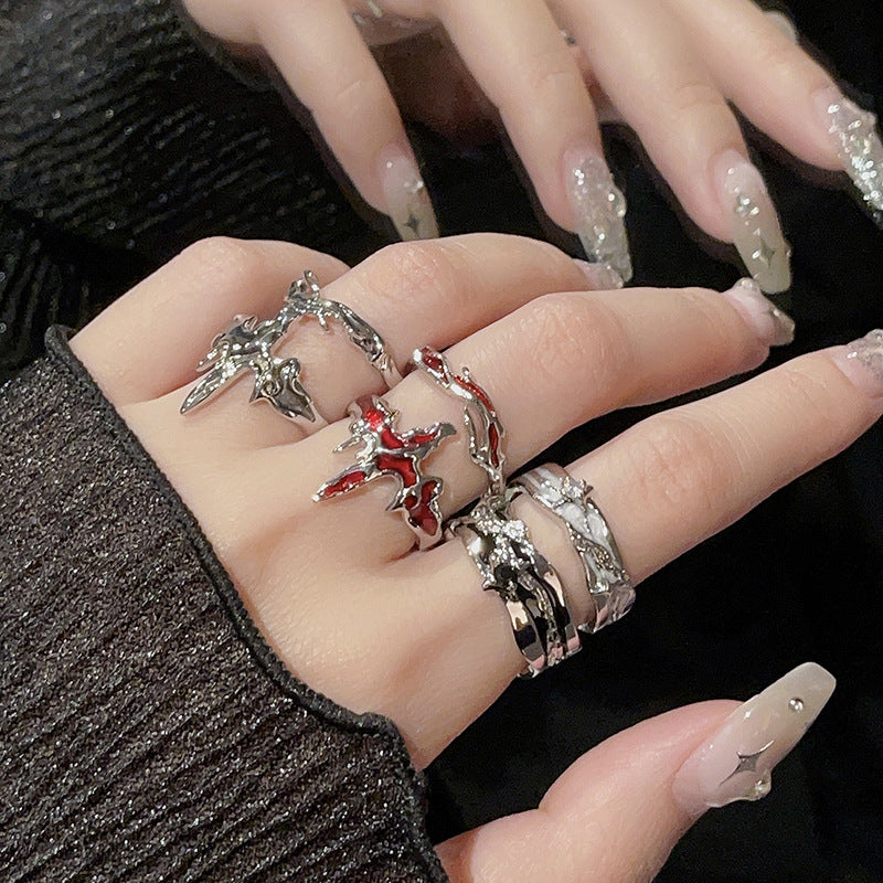 Wholesale Enamel Folds Irregular Retro Stacking Open Ring Adjustable Rings ACC-RS-JiuHao012