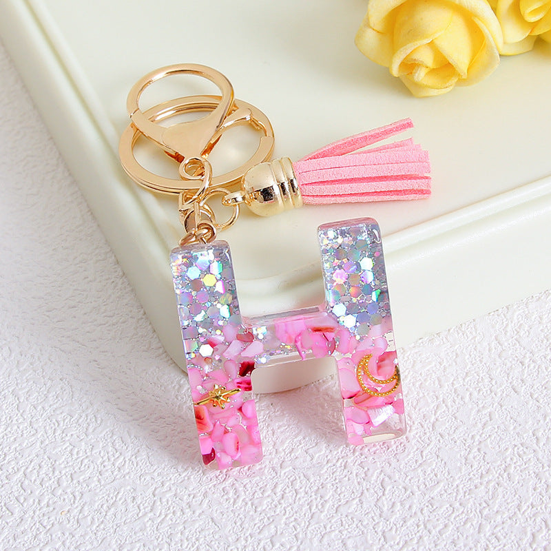 Wholesale Glitter 26 English Letter Tassel Keychain