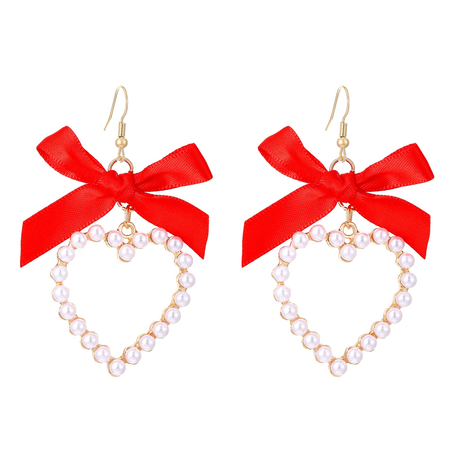 Wholesale Heart-shaped bow man-made pearl earrings
