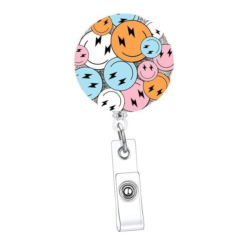 Wholesale Colorful Acrylic Printed Smiley Face Badge Scroll Keychains ACC-KC-XinDing002