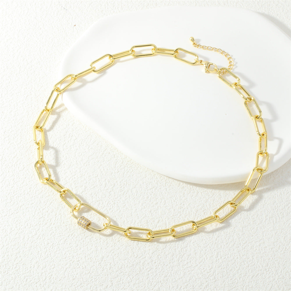 Wholesale Skinny hip-hop motorcycle-style circular zircon mountaineering buckle clavicle necklace