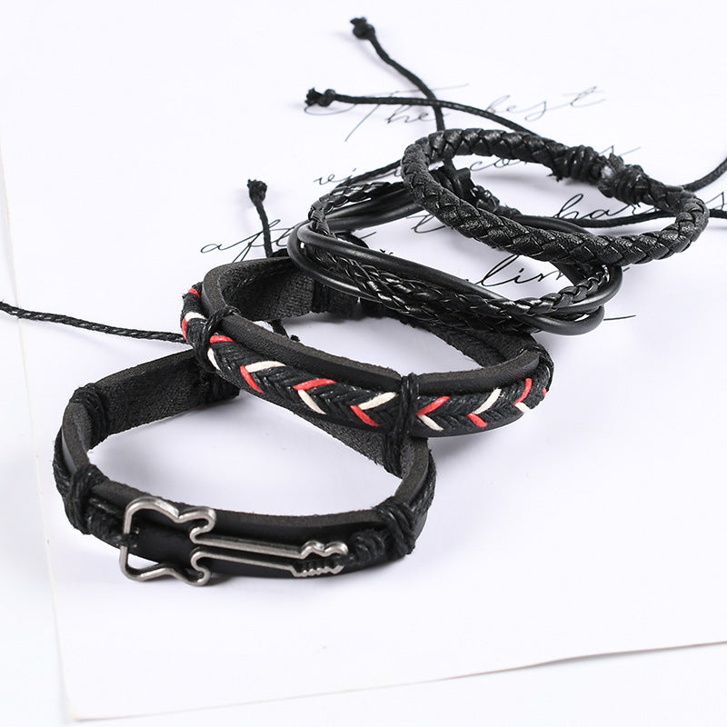 Wholesale 4pcs rock hip hop braided  cowhide bracelet