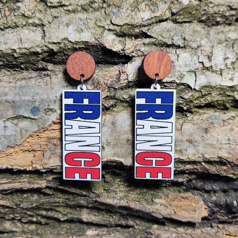 Wholesale sports meet love earrings French flag color landmark tower wooden earrings