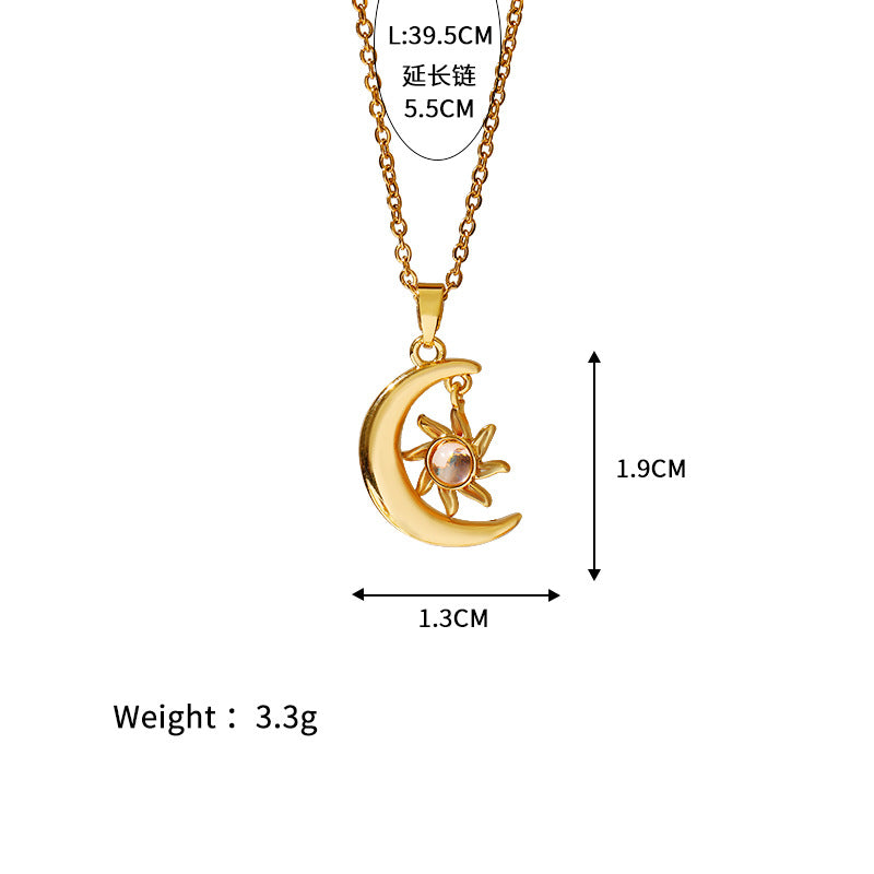 Wholesale Stainless steel Casual Micro Zircon Star Moon Myth Necklace