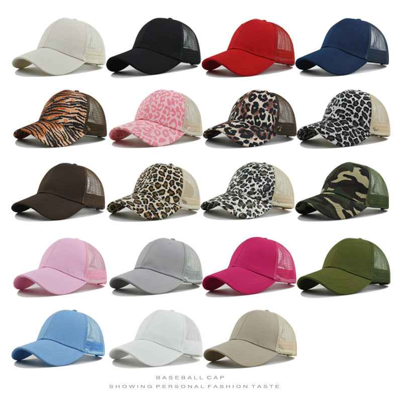Wholesale Stylish Leopard Print Baseball Cap with Ponytail Hole,  Women' s Mesh Adjustable Hat