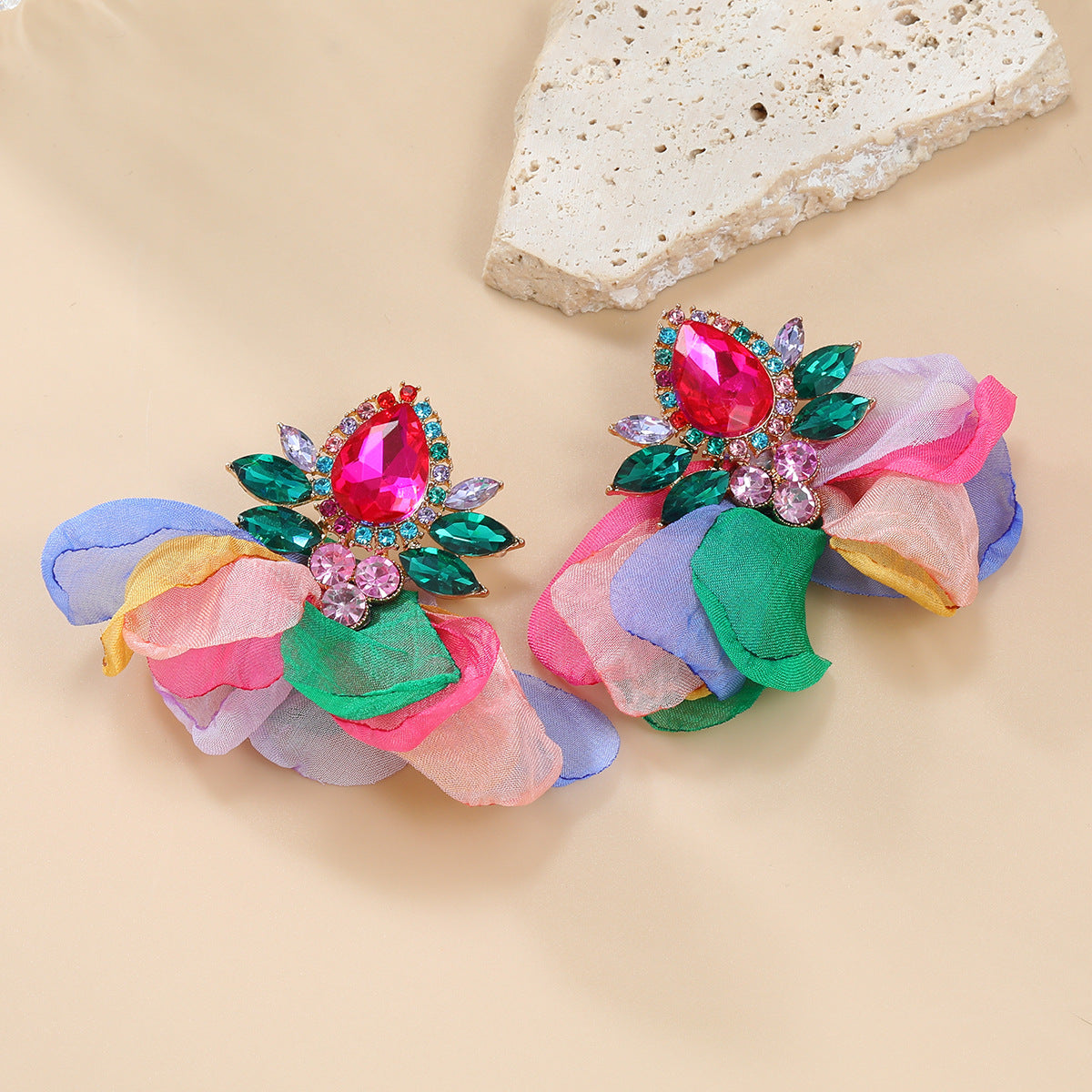 Wholesale colorful diamond fabric floral elegant alloy earrings ACC-ES-JL011