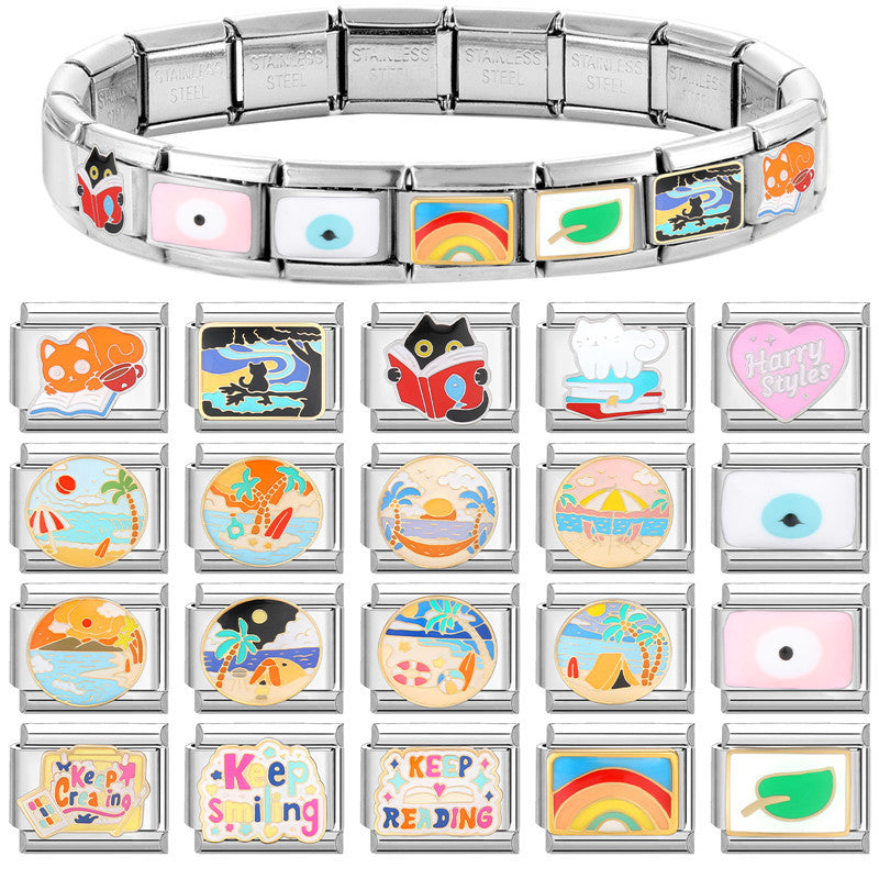 Wholesale  Italian Charm Bracelet 9mm DIY Splicing Removable Orange Holiday Collection Titanium Steel  Composable Bracelet