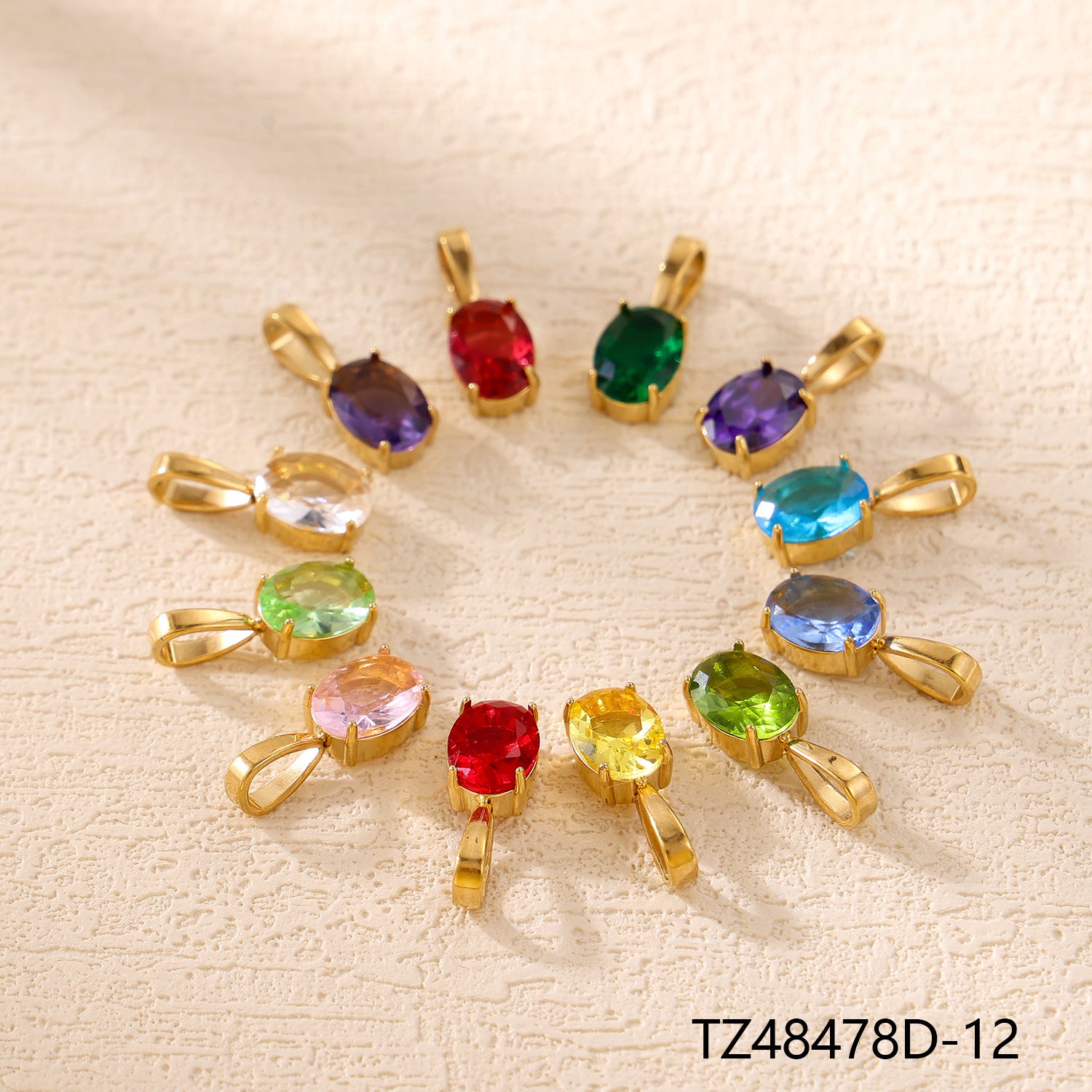 Wholesale Colorful zircon water droplets stainless steel December birthday stone pendant