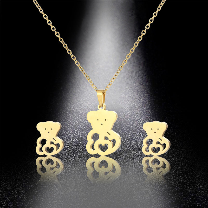 Wholesale Cute Glossy 18K Gold Stainless Steel Necklace Earrings Set ACC-NE-MinM004