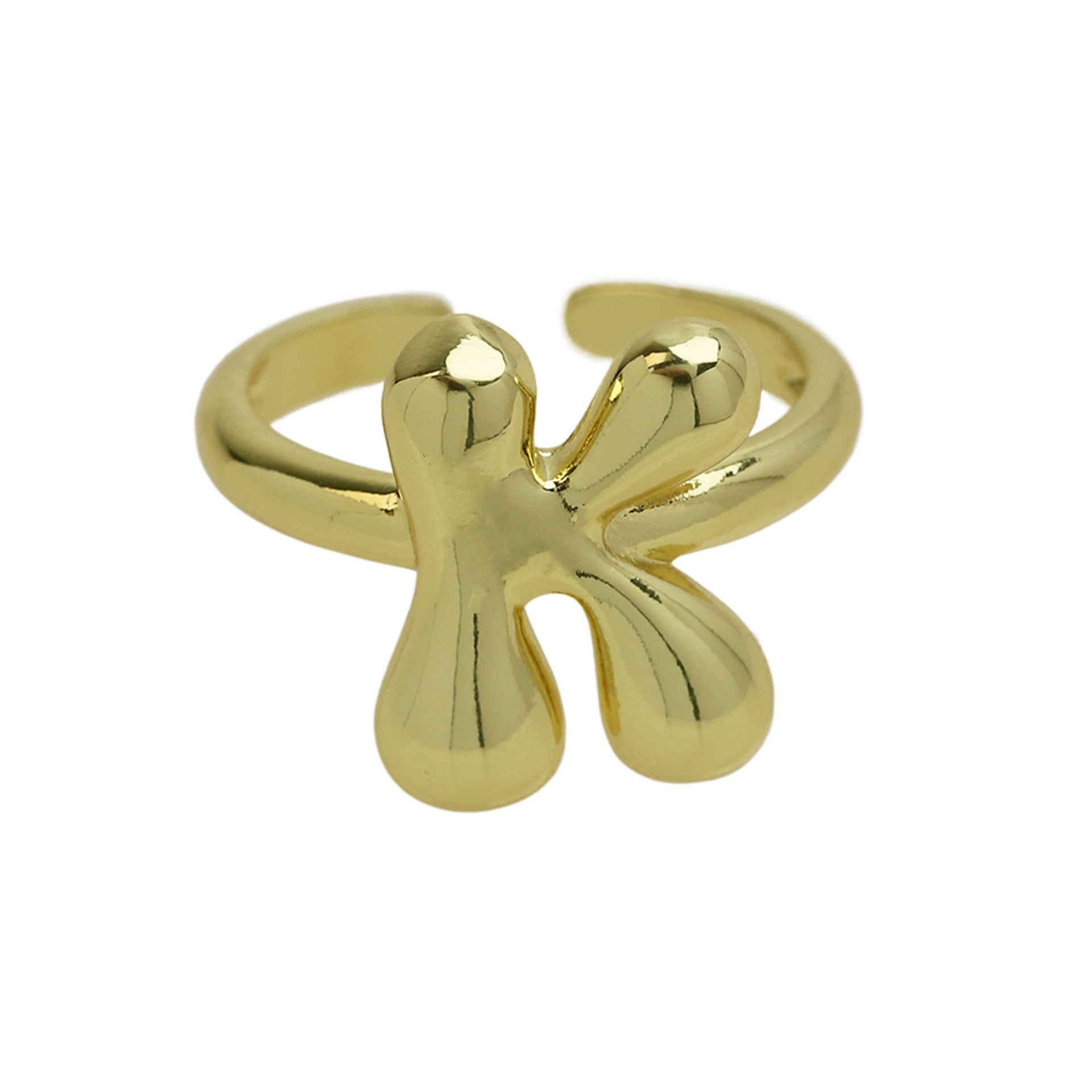 Wholesale  18k Golden Glaze Brass Bubble Balloon Bubble Cute Chubby 26 Letter Ring