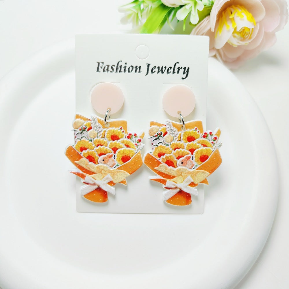 Wholesale Rose Earrings Mother's Day Acrylic Earrings ACC-ES-Qiyu011