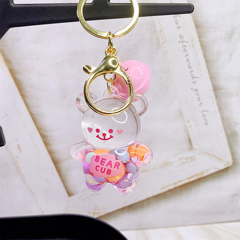 Wholesale Cute Doodle Bear Keychain Acrylic Pink Liquid Filled Car Key Accessory Boutique Resale