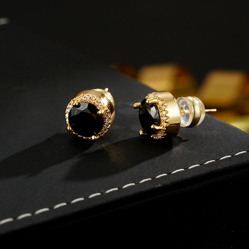 Wholesale  Full Body S925 Zircon Full Set Light Luxury Black Gold Earrings