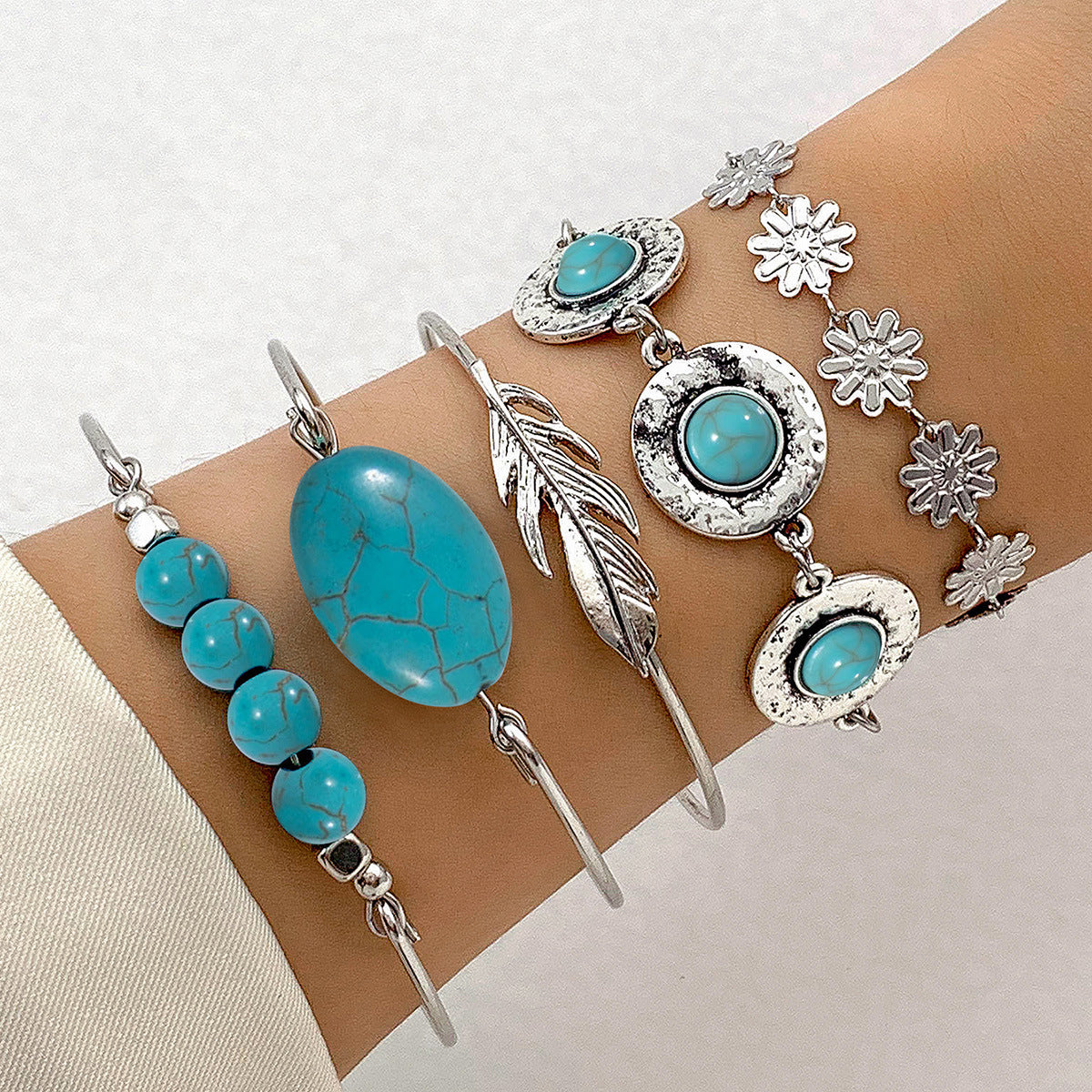 Wholesale Bohemian Turquoise Leaf Bracelet Set