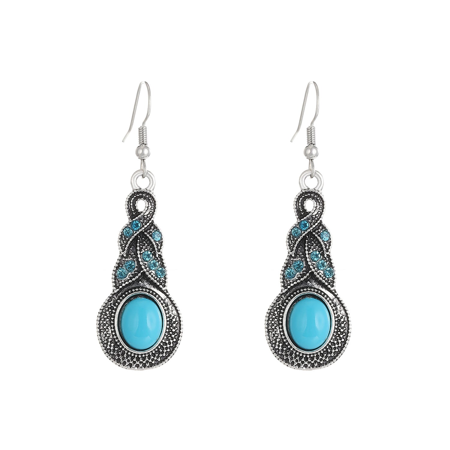 Wholesale vintage suit blue crystal inlaid turquoise earrings necklaces
