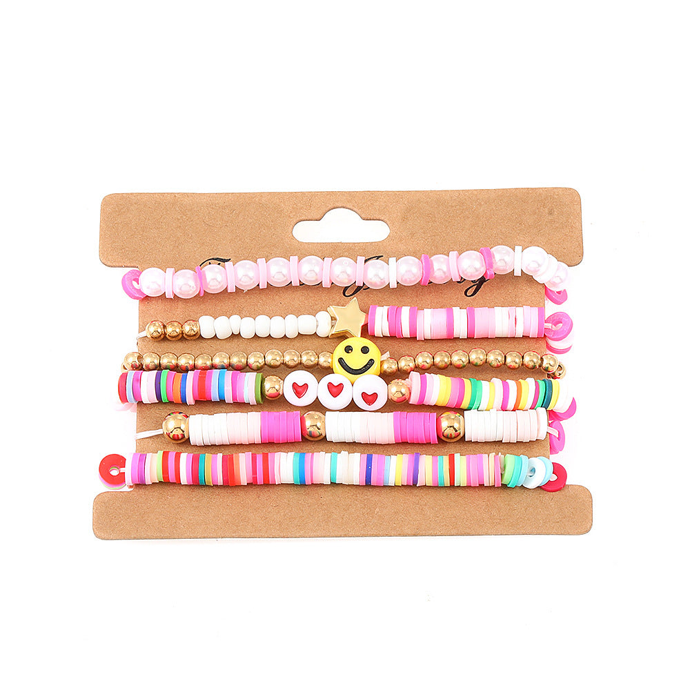 Wholesale Summer Colorful Soft Clay Pieces Smiling Face Beaded Elastic Bracelet Set ACC-BT-MY004