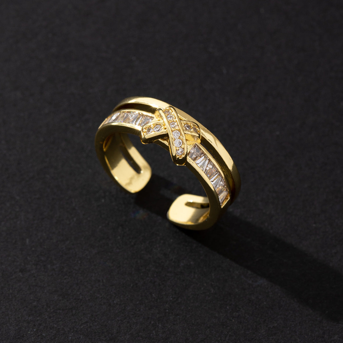 Wholesale European Chic Zircon Ring Adjustable Copper Band Stylish Women S Jewelry Accessory For Boutique Resale