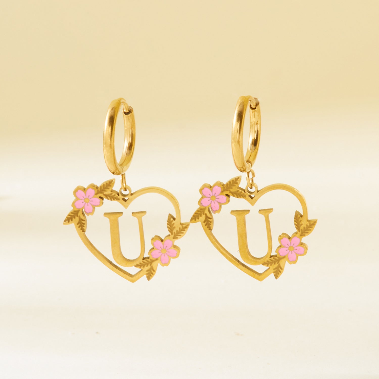 Wholesale  Stainless Steel Heart Letter Earrings