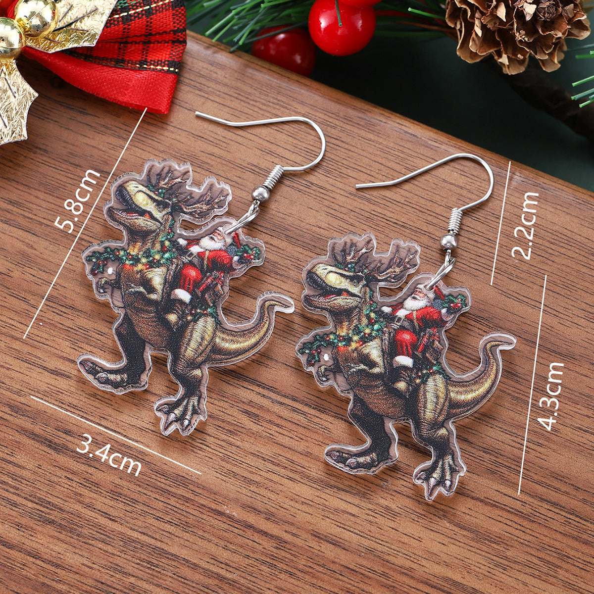 Wholesale Christmas funny  riding a dinosaur pendant earrings