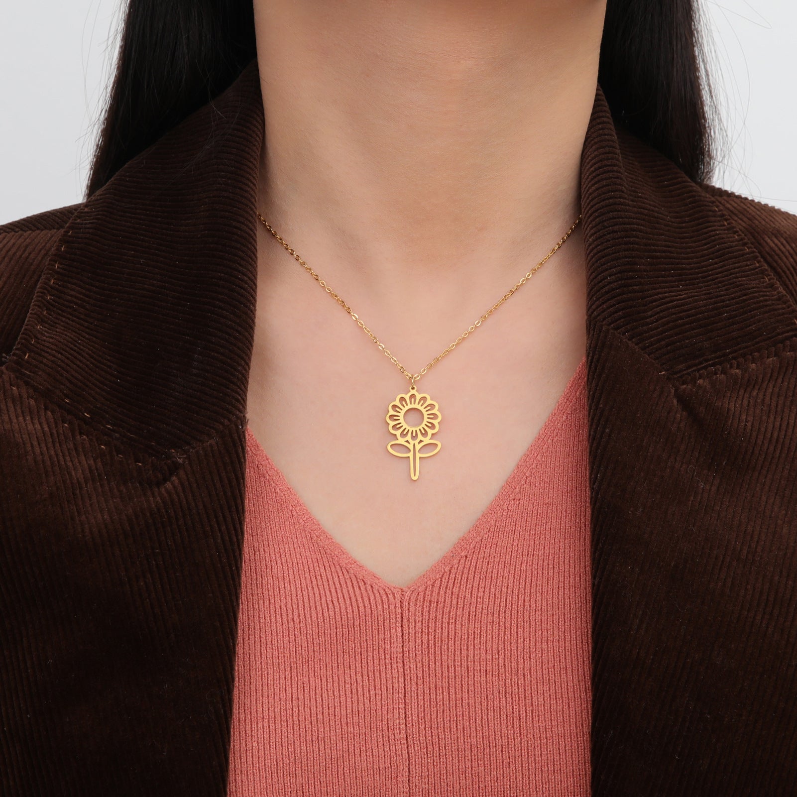 Wholesale Small Daisy Flower Pendant Stainless Steel Necklace ACC-NE-GeXiang010