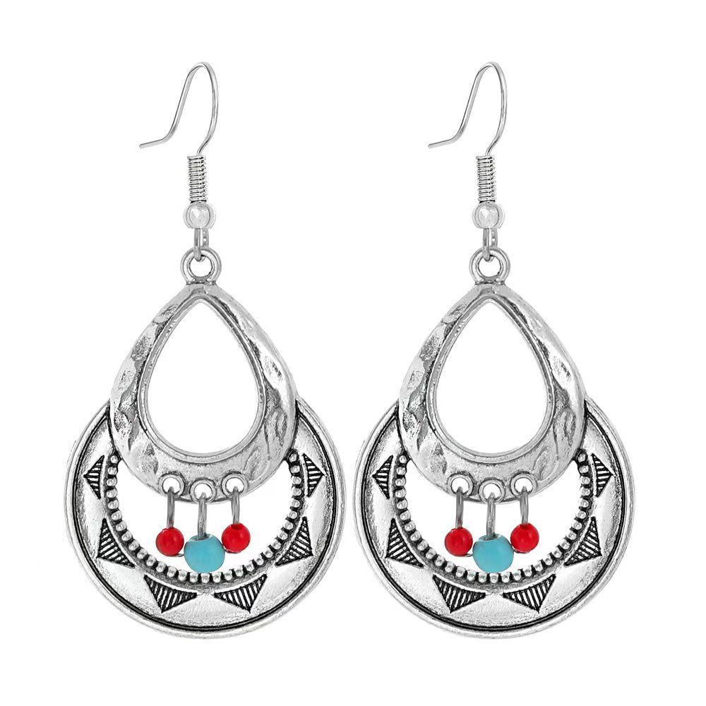 Wholesale Turquoise Tassel Earrings Geometric Alloy Design for Party Wear Boutique Resale Jewelry Accessory