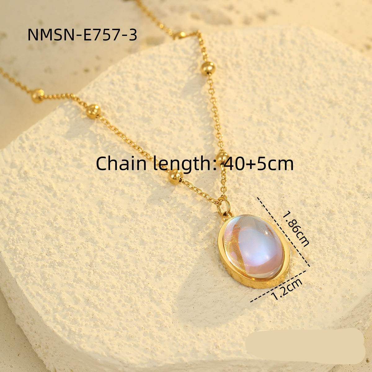 Wholesale stainless steel oval colorful moonstone plated 18K gold female necklace