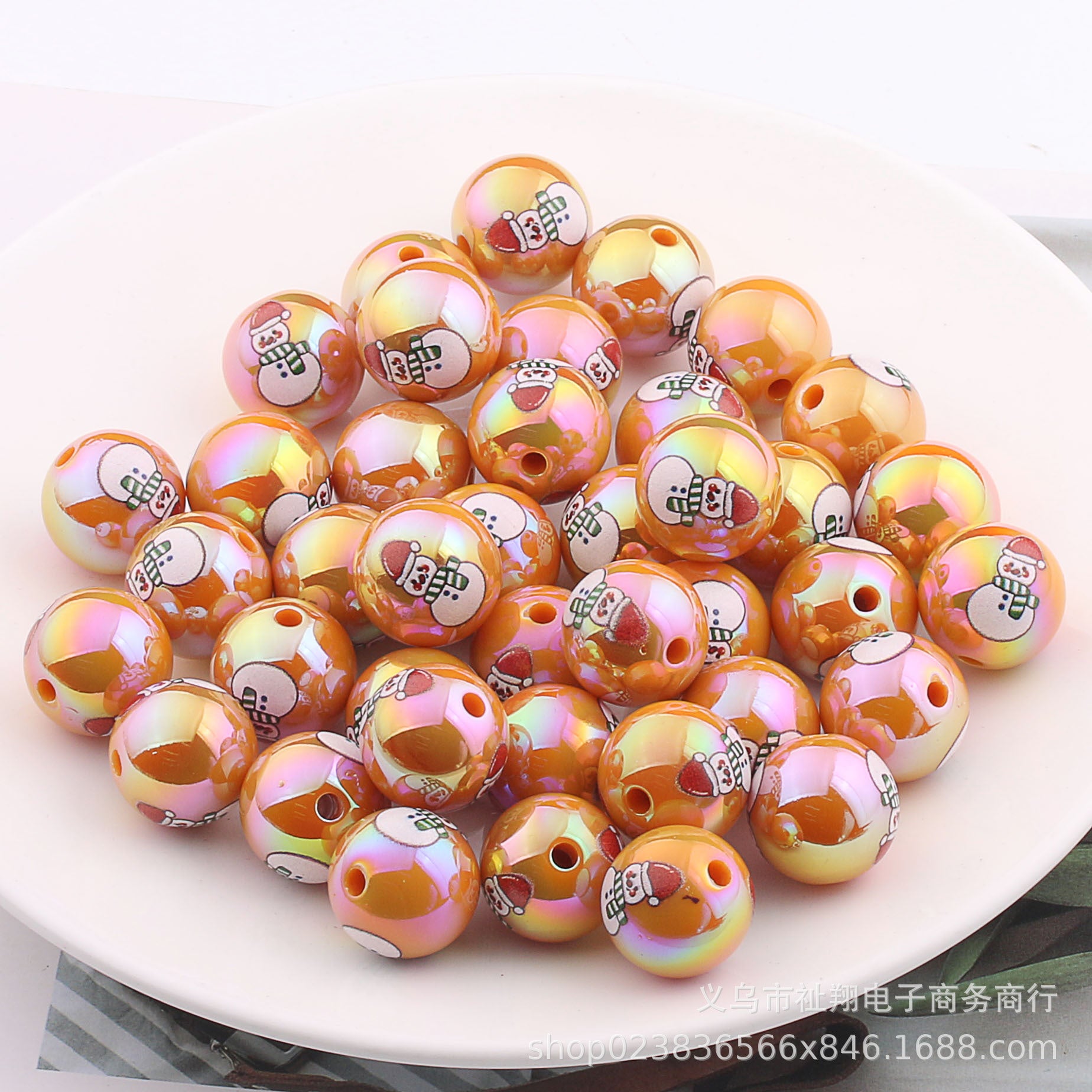 Wholesale 20pcs 16mm Christmas UV Color Printed Acrylic Round Beads DIY Bead Accessories ACC-BDS-ZhiXiang002