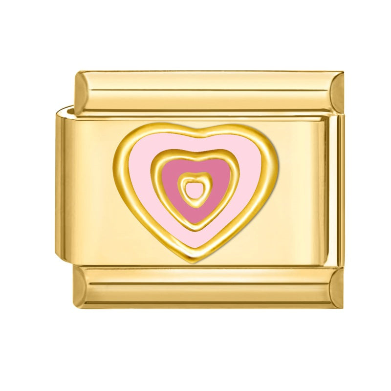Wholesale Stainless Steel DIY Heart Shaped Bracelet Charms Electroplated Gold Colorful Love Theme Jewelry Making Accessories