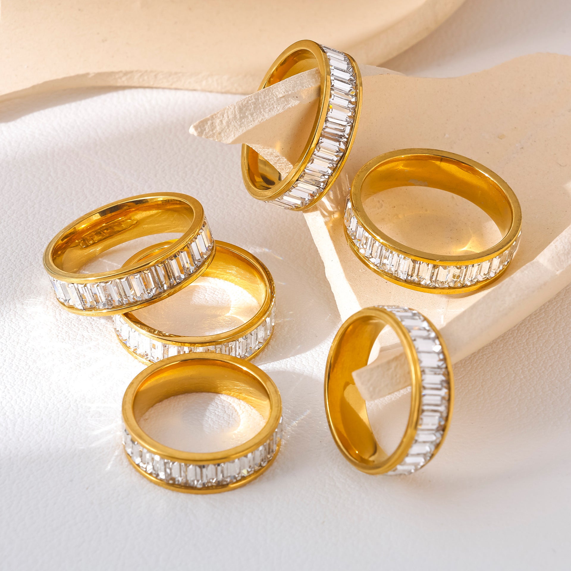Wholesale Geometric Gold Plated Stainless Steel Ins Style Zircon Ring - Fashion Accessory Gift