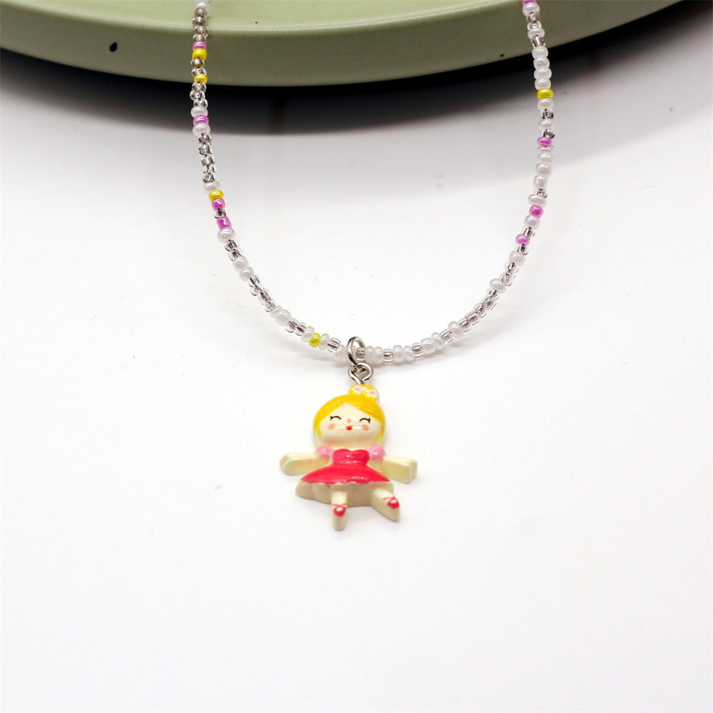 Wholesale Color Beaded Necklace Cartoon Cute Butterfly Love Clavicle Chain
