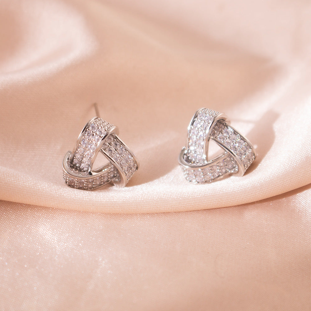Wholesale Silver Zircon Triangle Earrings  Hollow Design Earrings