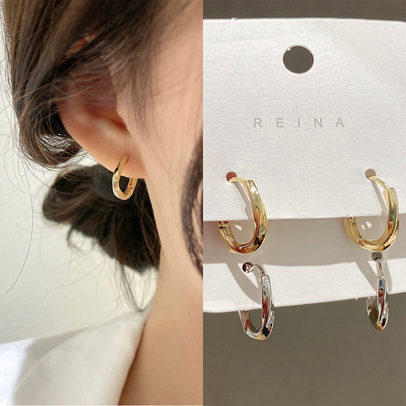 Wholesale Gold-Plated Copper Hoop Earrings Irregular Simple Design Boutique Resale for Women