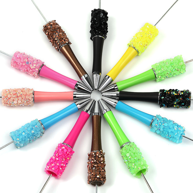 Wholesale 10pcs Beadable Pens Colorful Resin Rhinestone Fine Glitter Plastic DIY Beaded Pen ACC-PN-BLG003