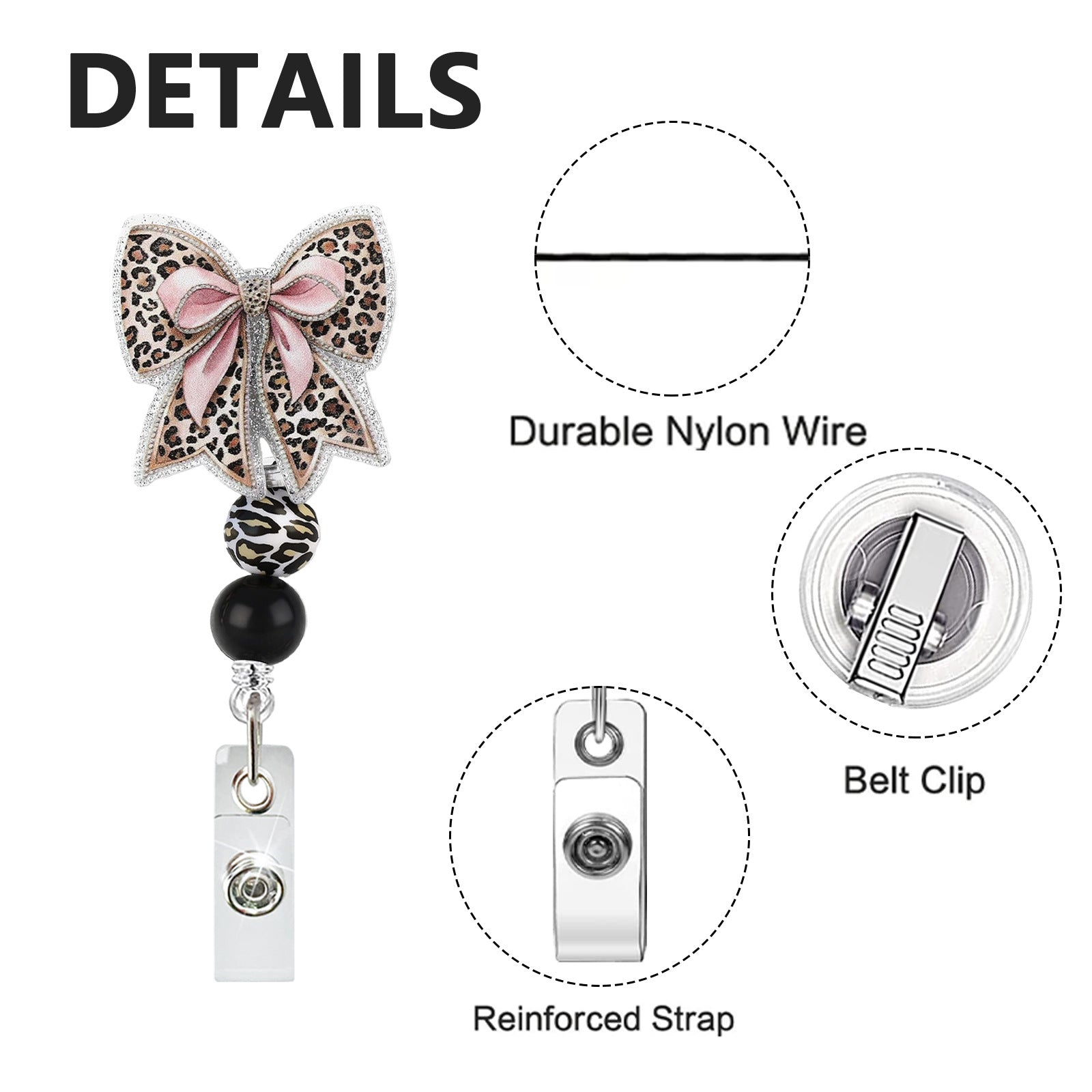 Wholesale Acrylic Beaded Leopard Print Bowknot Retractable Badge Holder - Fashion Accessory for Resale