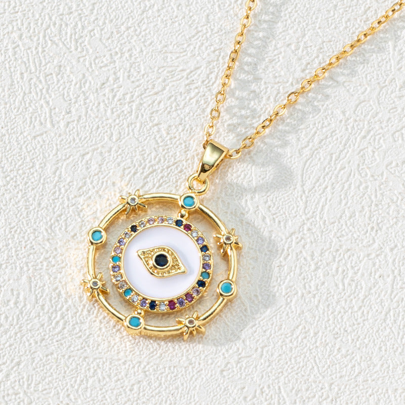 Wholesale Bohemian Evil Eye Pendant Necklace Copper Zircon Drop Oil Fashion Accessory Boutique Resale