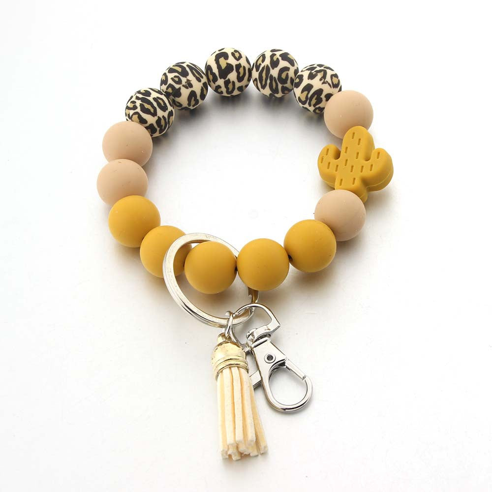 Wholesale Cactus Leopard Print Silicone Beaded Wristlet Keychain ACC-KC-JinAn012