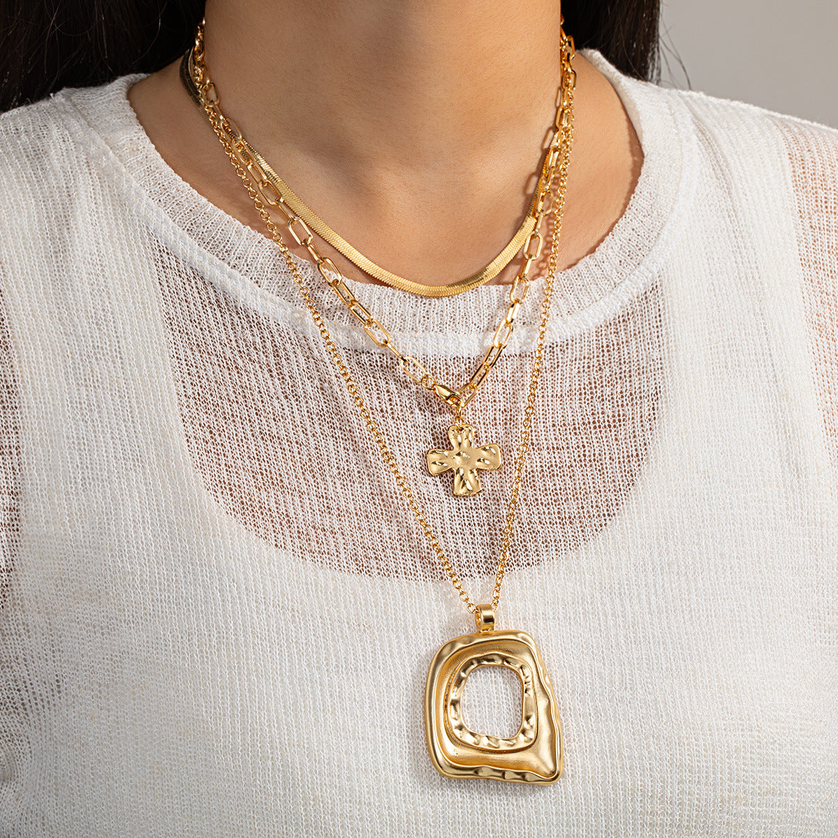 Wholesale minimalist  cross pendant paperclip chain adjustable necklace